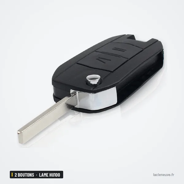 Coque de clé pliante 2 boutons pour Opel Corsa, Combo, Tigra, lame HU100 - coque pliée vue arrière, lame visible
