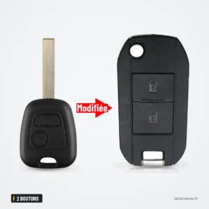Coque de clé pliante 2 boutons pour Peugeot 206/306/307/406, Citroën C1/C2/C3 - comparaison avant et après transformation