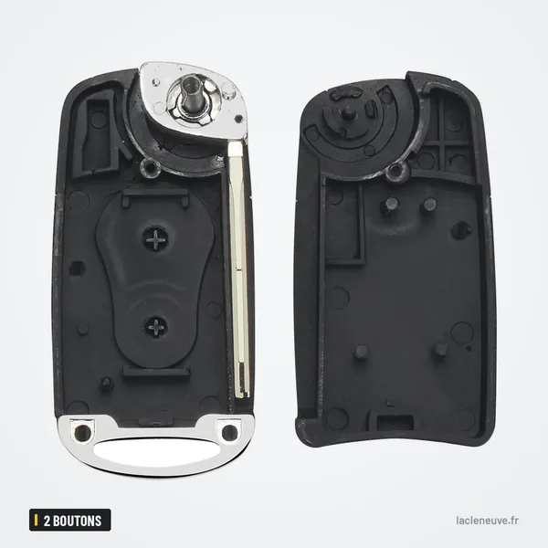 Coque de clé pliante 2 boutons pour Ssangyong Actyon, Kyron - coque ouverte en deux parties, mécanisme visible