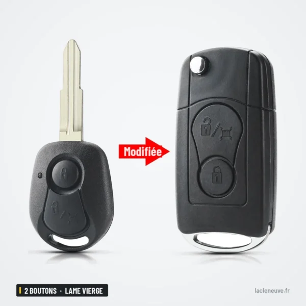 Coque de clé pliante 2 boutons pour SsangYong Actyon, Kyron - comparaison avant et après transformation en clé pliante