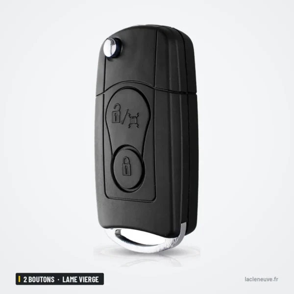 Coque de clé pliante 2 boutons pour SsangYong Actyon, Kyron, lame vierge - coque pliante vue de dos, lame repliée