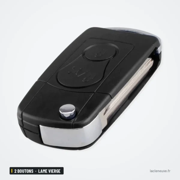 Coque de clé pliante 2 boutons pour SsangYong Actyon, Kyron, lame vierge - coque pliante galbée et chromée, lame repliée