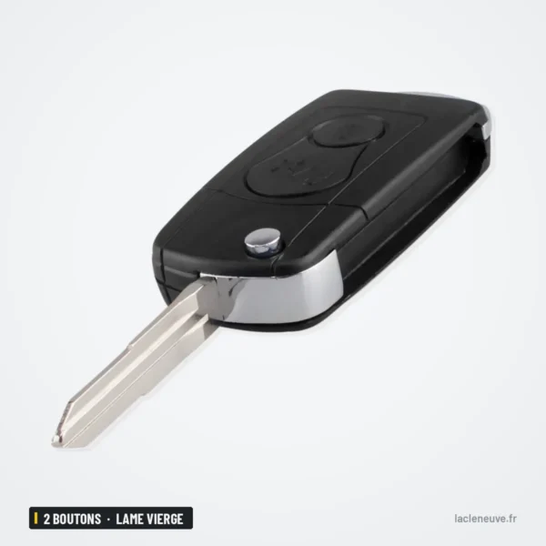 Coque de clé pliante 2 boutons pour SsangYong Actyon, Kyron, lame vierge - coque pliante chromée, lame sortie en biais