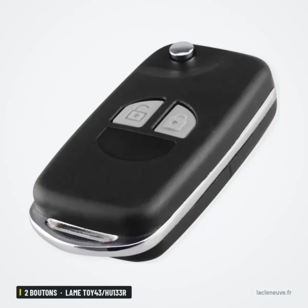 Coque de clé pliante 2 boutons pour Suzuki Swift, SX4, lame TOY43/HU133R - vue de face, boutons visibles