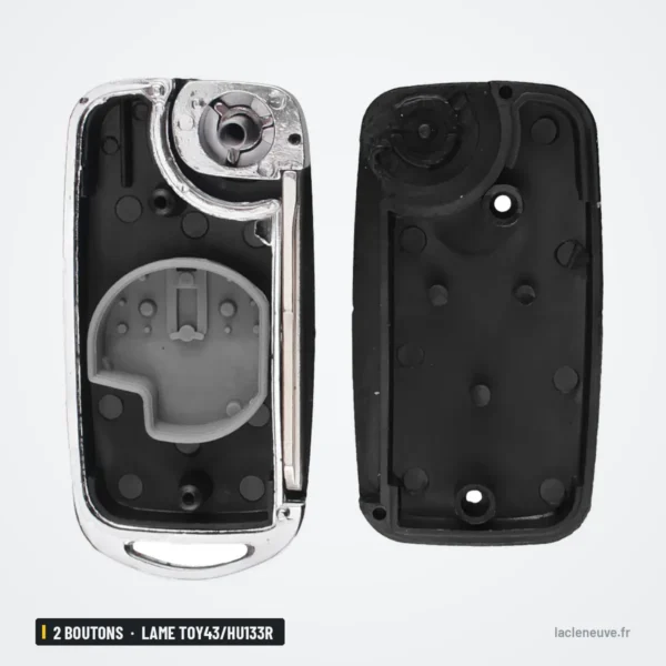 Coque de clé pliante 2 boutons pour Suzuki Swift, SX4, lame TOY43/HU133R - coque ouverte, mécanisme visible