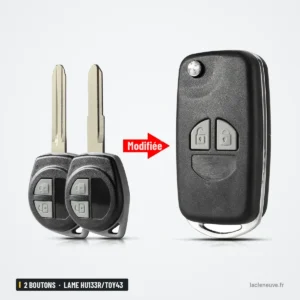 Coque de clé pliante 2 boutons pour Suzuki Swift, Vitara - transformation de deux clés droites en coque pliante Coque de clé pliante 2 boutons pour Suzuki Swift, Vitara - transformation de deux clés droites en coque pliante