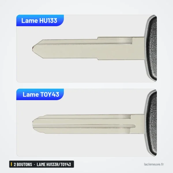 Coque de clé pliante 2 boutons pour Suzuki Swift, Vitara, lame HU133R/TOY43 - comparaison de deux profils de lame