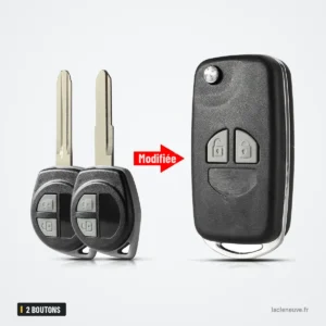 Coque de clé pliante 2 boutons pour Suzuki Swift, Vitara, SX4, Alto - comparaison avant et après transformation Coque de clé pliante 2 boutons pour Suzuki Swift, Vitara, SX4, Alto - comparaison avant et après transformation