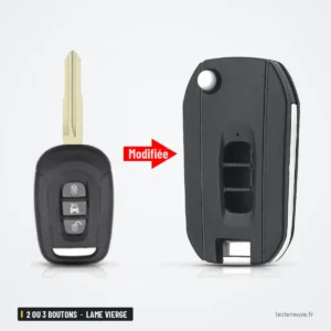 Coque de clé pliante 2 ou 3 boutons pour Chevrolet Captiva, lame vierge - comparaison de la clé avant et après transformation
