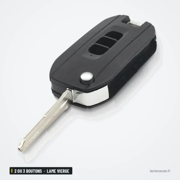 Coque de clé pliante 2 ou 3 boutons pour Chevrolet Captiva, lame vierge - vue de profil, lame dépliée