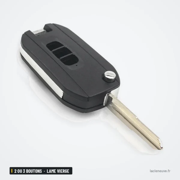 Coque de clé pliante 2 ou 3 boutons pour Chevrolet Captiva, lame vierge - vue de dessus, lame rentrée