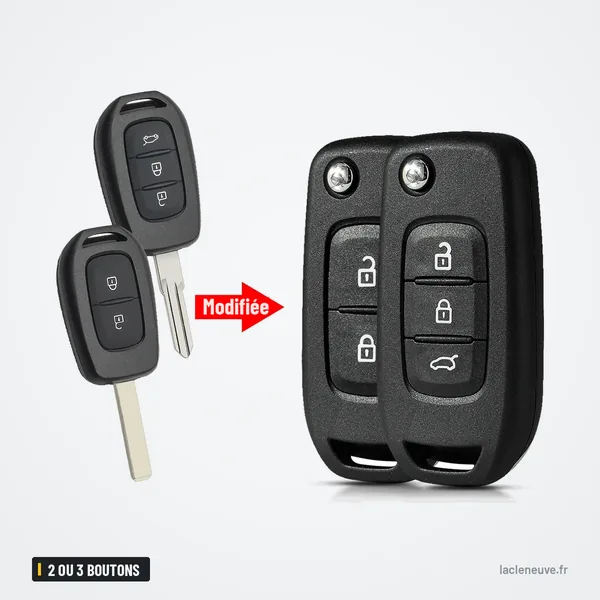 Coque de clé pliante 2 ou 3 boutons pour Dacia Sandero, Logan, Duster - comparaison avant et après transformation