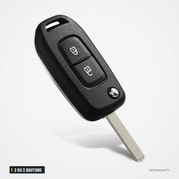 Coque de clé pliante 2 ou 3 boutons pour Dacia Sandero, Logan, Duster - vue de dos, lame sortie
