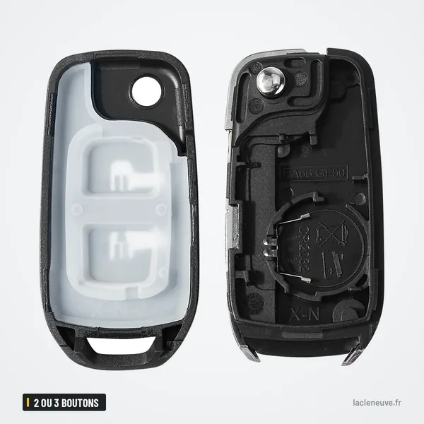 Coque de clé pliante 2 ou 3 boutons pour Dacia Sandero, Logan, Duster - coque ouverte, emplacement de la pile
