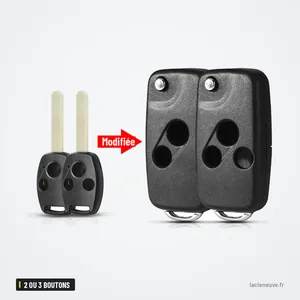 Coque de clé pliante 2 ou 3 boutons pour Honda Accord, Civic, CR-V, Pilot - comparaison entre la lame d'origine et la coque