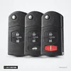 Coque de clé pliante 2 ou 3 boutons pour Mazda 2, 3, 5, 6 - trois clés pliantes alignées, boutons visibles