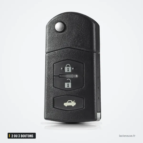 Coque de clé pliante 2 ou 3 boutons pour Mazda 2, 3, 5, 6 - clé pliante fermée, vue de dos