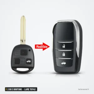 Coque de clé pliante 2 ou 3 boutons pour Toyota Camry, Corolla, lame TOY43 - comparaison avant et après transformation Coque de clé pliante 2 ou 3 boutons pour Toyota Camry, Corolla, lame TOY43 - comparaison avant et après transformation