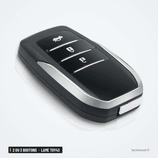 Coque de clé pliante 2 ou 3 boutons pour Toyota Camry, Corolla, lame TOY43 - vue de trois quarts, icônes des boutons