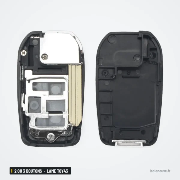 Coque de clé pliante 2 ou 3 boutons pour Toyota Camry, Corolla, lame TOY43 - coque ouverte, circuit et puce visibles