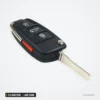 Coque de clé pliante 3/4 boutons pour Audi A3, A4, A6, Q7, lame HU66 - vue de profil, deux boutons et bouton latéral rouge