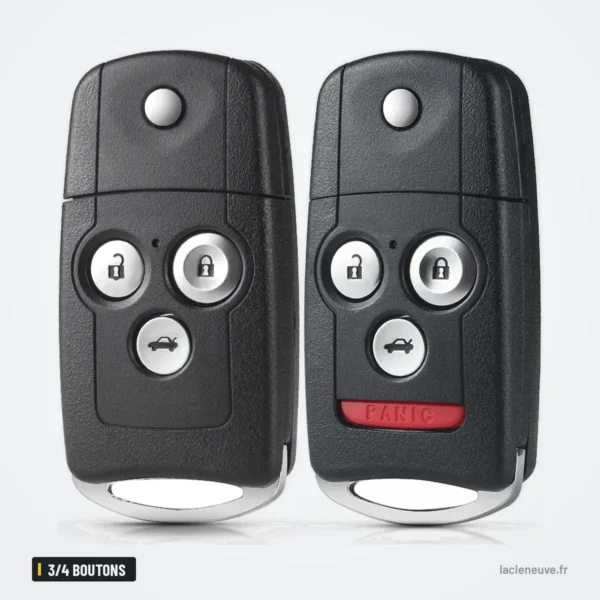 Coque de clé pliante 3/4 boutons pour Honda Civic, Accord, CR-V, HR-V - deux coques pliantes côte à côte, boutons visibles