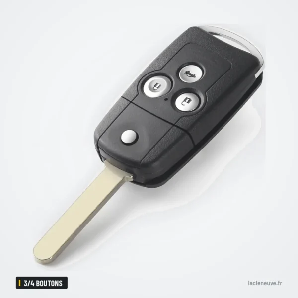 Coque de clé pliante 3/4 boutons pour Honda Civic, Accord, CR-V, HR-V - lame dépliée vue de dessus, boutons visibles