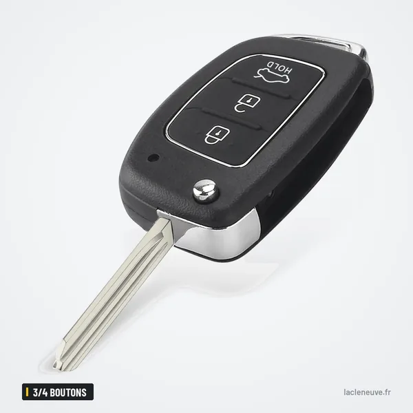Coque de clé pliante 3/4 boutons pour Hyundai Elantra, Verna - lame dépliée, vue de face rapprochée