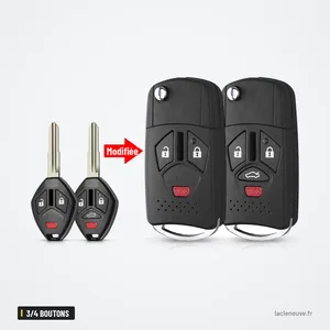 Coque de clé pliante 3/4 boutons pour Mitsubishi Lancer, Outlander, Galant - comparaison avant et après transformation