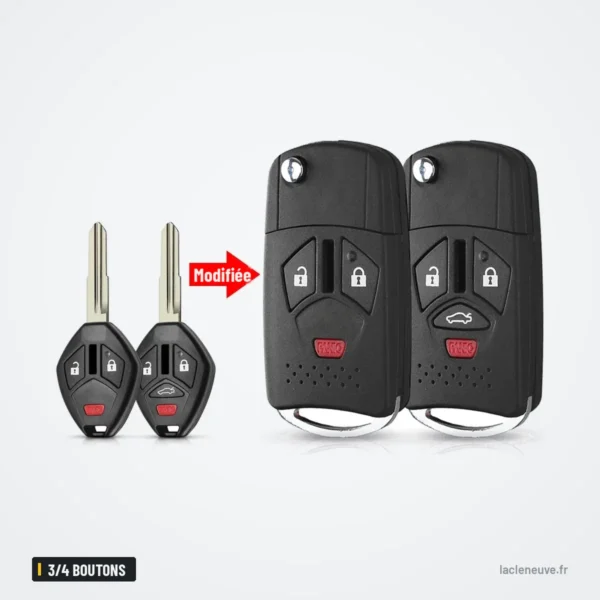 Coque de clé pliante 3/4 boutons pour Mitsubishi Lancer, Outlander, Galant - comparaison avant et après transformation