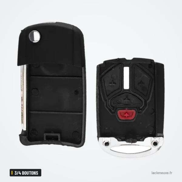 Coque de clé pliante 3/4 boutons pour Mitsubishi Lancer, Outlander, Galant - coque ouverte, vue de face et de dos