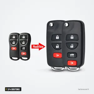 Coque de clé pliante 3/4 boutons pour Nissan 350Z, Maxima, Infiniti FX35, G35 - comparaison avant et après transformation