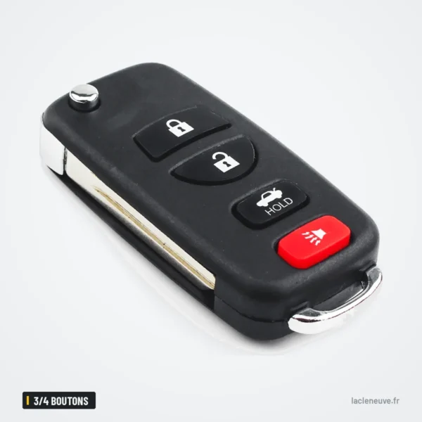 Coque de clé pliante 3/4 boutons pour Nissan 350Z, Maxima, Infiniti FX35, G35 - coque à quatre boutons, vue de face