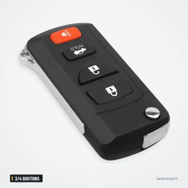Coque de clé pliante 3/4 boutons pour Nissan Pathfinder, Murano, Xterra - vue de face, boutons visibles