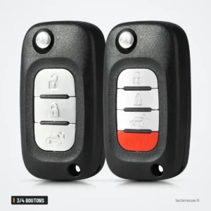 Coque de clé pliante 3/4 boutons pour Smart Fortwo 453, Forfour - deux coques pliantes côte à côte, un bouton rouge Coque de clé pliante 3/4 boutons pour Smart Fortwo 453, Forfour - deux coques pliantes côte à côte, un bouton rouge