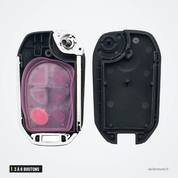Coque de clé pliante 3 à 6 boutons pour Toyota Highlander, Sequoia - coque ouverte en deux, compartiment de la pile visible