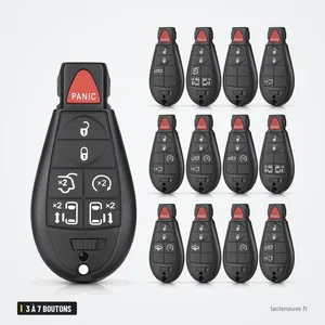 Coque de clé pliante 3 à 7 boutons pour Dodge Charger, Challenger, Chrysler 300 - plusieurs variantes de boutons assemblées Coque de clé pliante 3 à 7 boutons pour Dodge Charger, Challenger, Chrysler 300 - plusieurs variantes de boutons assemblées