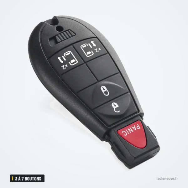 Coque de clé pliante 3 à 7 boutons pour Dodge Charger, Challenger, Chrysler 300 - vue de face, cinq boutons visibles