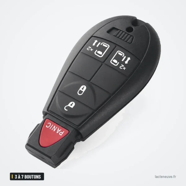 Coque de clé pliante 3 à 7 boutons pour Dodge Charger, Challenger, Chrysler 300 - vue de face, autre disposition des boutons