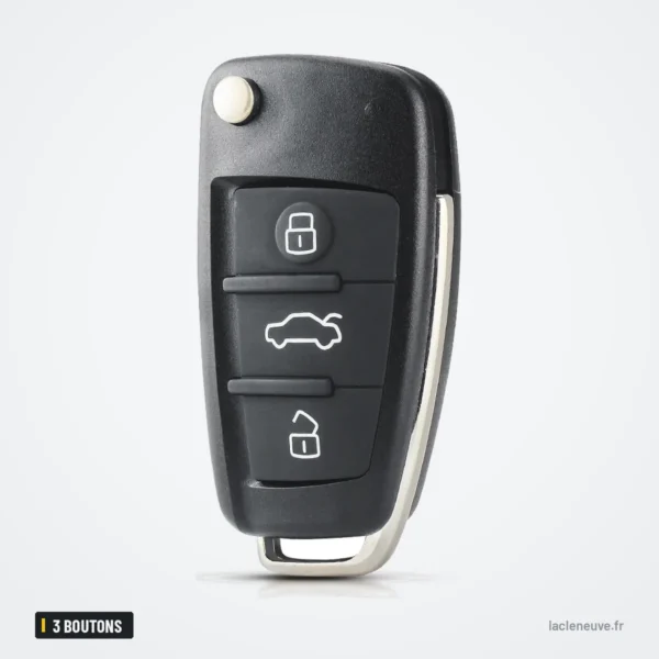 Coque de clé pliante 3 boutons pour Audi A3, A4, A6, A8 - clé pliée, bouton d'éjection de lame visible