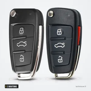 Coque de clé pliante 3 boutons pour Audi A3, A4, A6, Q7 - deux coques côte à côte