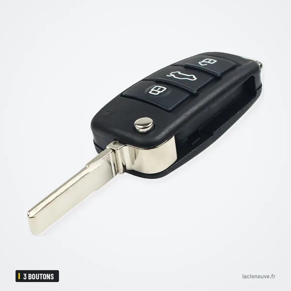 Coque de clé pliante 3 boutons pour Audi A3, A4, A6, Q7 - vue de profil, lame dépliée