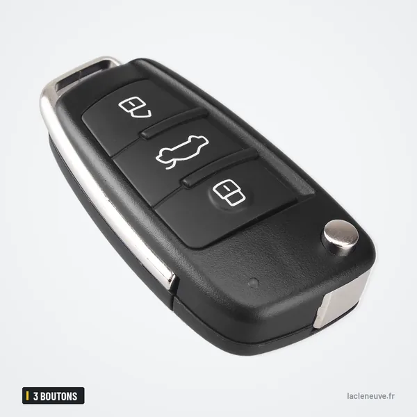Coque de clé pliante 3 boutons pour Audi A3, A4, A6, Q7 - vue de profil, lame rentrée