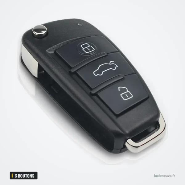 Coque de clé pliante 3 boutons pour Audi A3, A4, A6, Q7, sans lame - autre angle, boutons et charnière