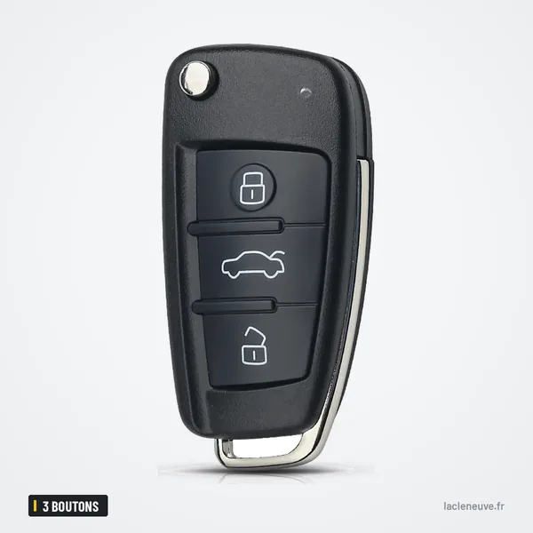 Coque de clé pliante 3 boutons pour Audi A3, A4, A6, TT, sans lame - vue de face, lame rentrée