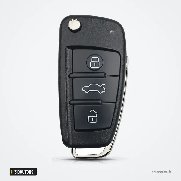 Coque de clé pliante 3 boutons pour Audi A3, A4, A6, TT, sans lame - vue de face, angle légèrement différent