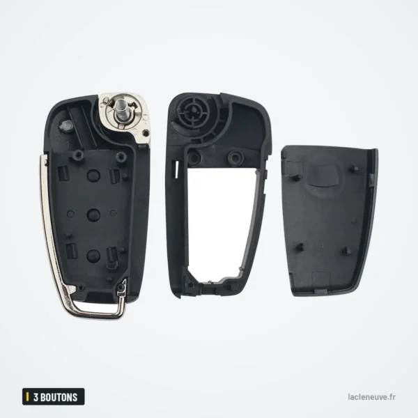 Coque de clé pliante 3 boutons pour Audi A3, A4, A6, TT, sans lame - trois pièces de la coque démontées