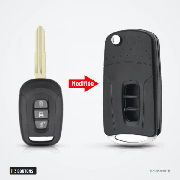 Coque de clé pliante 3 boutons pour Chevrolet Captiva, Opel Antara (2006-2010) - comparaison avant et après transformation