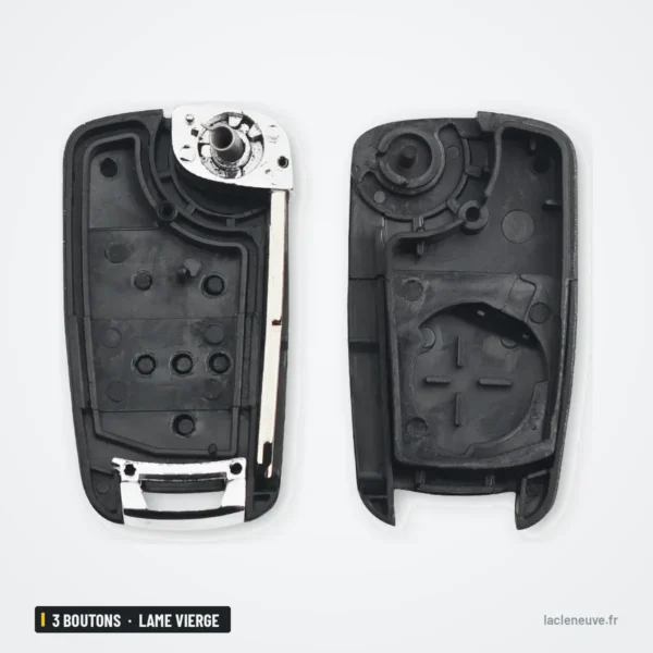 Coque de clé pliante 3 boutons pour Chevrolet Spark, lame vierge - boîtier ouvert en deux parties, mécanisme visible