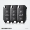 Coque de clé pliante 3 boutons pour Citroën C3, C4, Peugeot 308 - trois coques côte à côte, boutons vus de face